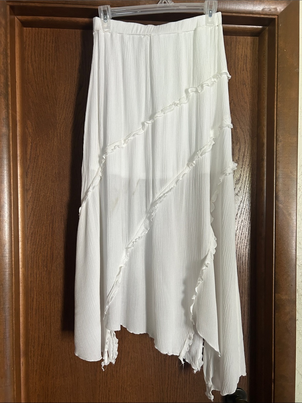 Asymmetrical White Ruffle Midi Skirt with Drawstring Waist - Picture 3 of 5